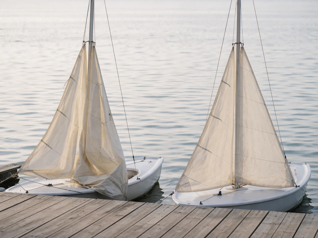 Side-by-side sail setups: one sagging and flapping, the other taut with a smooth curve.