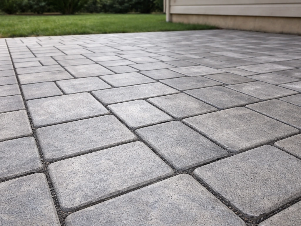 Finished patio with neatly set flagstones, filled joints, and clean perimeter edges.